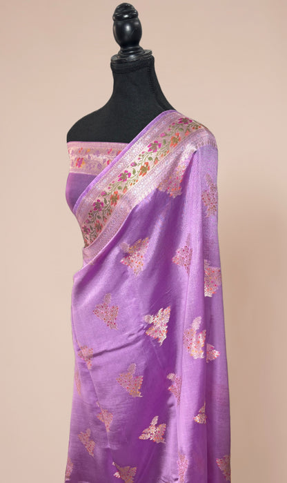Italian Lavender Pure Chiniya Banarasi Handloom Saree