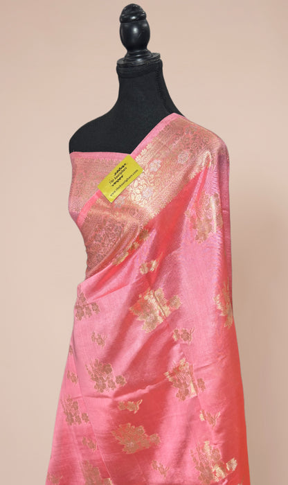 Italian Pink Pure Chiniya Banarasi Handloom Saree