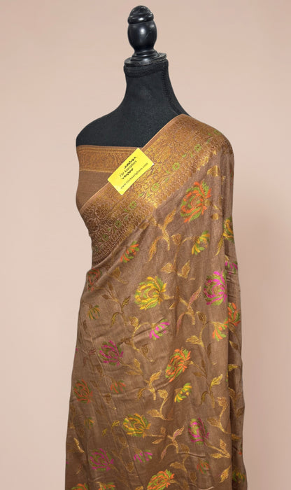 Warm Gray Pure Moonga Banarasi Handloom Saree - Antique Zari