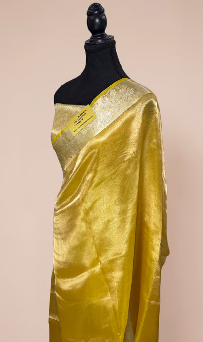 Yellow Pure Banarasi Tissue Handloom Saree - Reshmi Zari