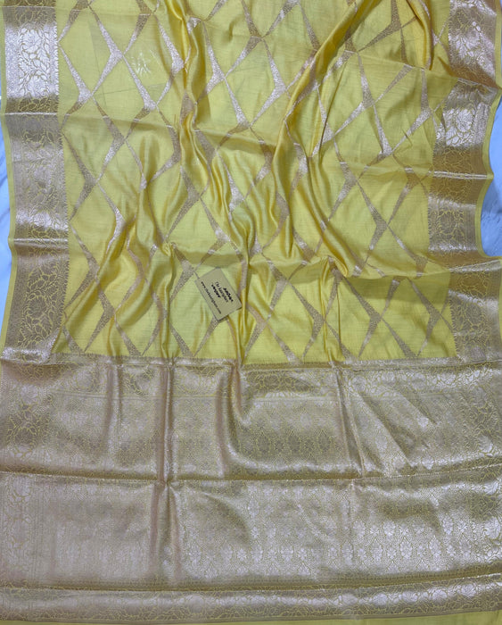 Yellow Pure Chiniya Banarasi Handloom Saree