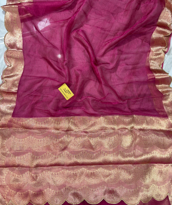 Rani Pure Banarasi Tissue Handloom Saree - Designer Border