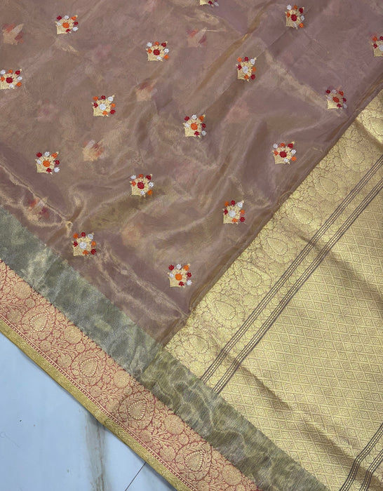 Ektara Tissue Katan Silk Banarasi Handloom Saree - Kadhiyal Motifs