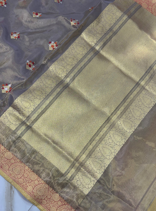 Ektara Tissue Katan Silk Banarasi Handloom Saree - Kadhiyal Motifs