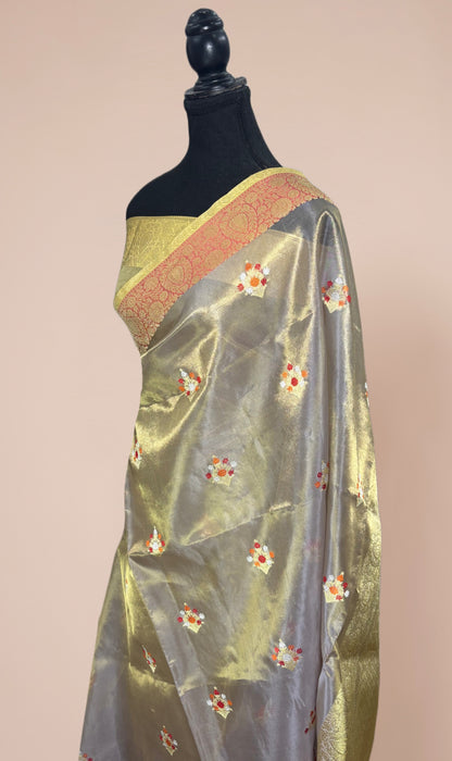 Ektara Tissue Katan Silk Banarasi Handloom Saree - Kadhiyal Motifs