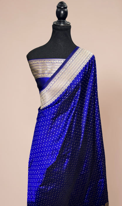 Persian Blue Pure Katan Silk Banarasi Handloom Saree - Sona Motifs