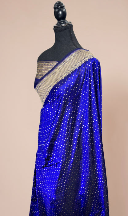 Persian Blue Pure Katan Silk Banarasi Handloom Saree - Sona Motifs