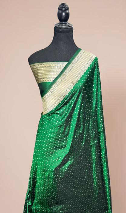 Green Pure Katan Silk Banarasi Handloom Saree - Sona Motifs