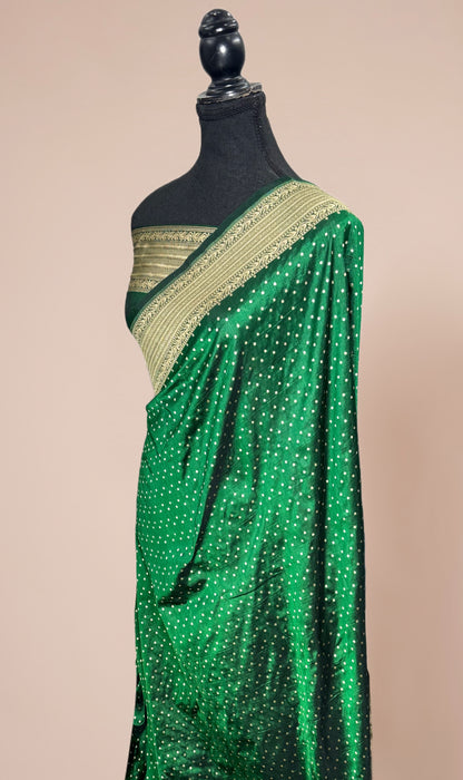 Green Pure Katan Silk Banarasi Handloom Saree - Sona Motifs