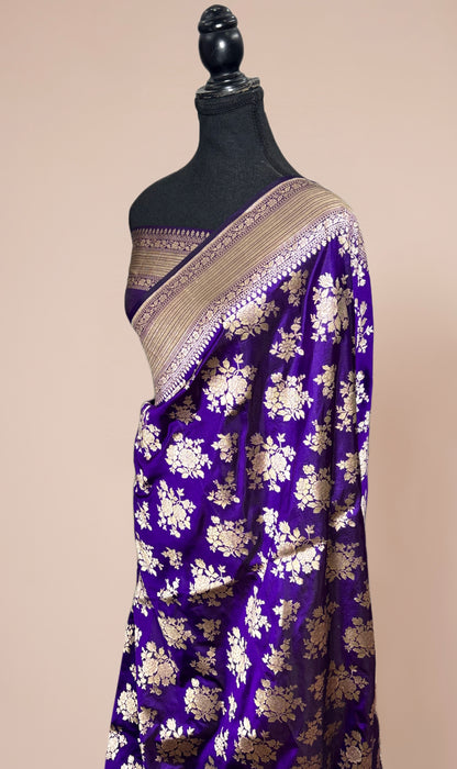 Purple Pure Katan Silk Banarasi Handloom Saree