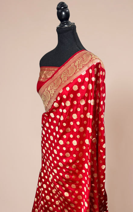 Red Pure Katan Silk Banarasi Handloom Saree