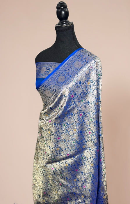 Blue Pure Katan Banarasi Handloom Saree - Meenakari brocade Work