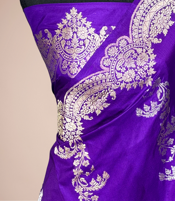 Purple Pure Katan Banarasi Handloom Saree - Kadiyal Sona Roopa Work