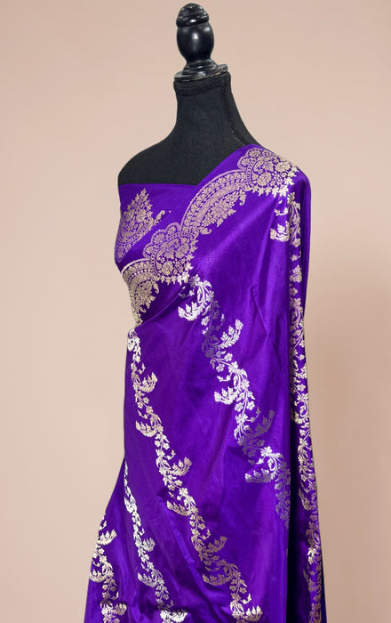 Purple Pure Katan Banarasi Handloom Saree - Kadiyal Sona Roopa Work