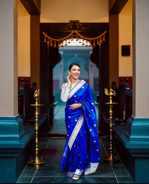 Shriya Pilgaonkar Blue Pure Katan Silk Banarasi Handloom Saree