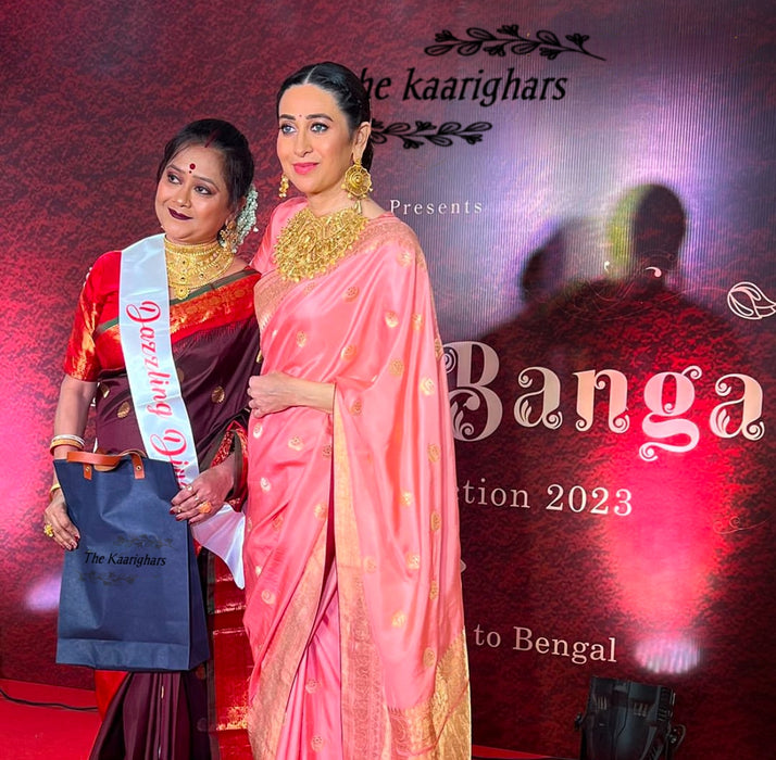 Karishma Kapoor Pink Pure Katan Silk Banarasi Handloom Saree