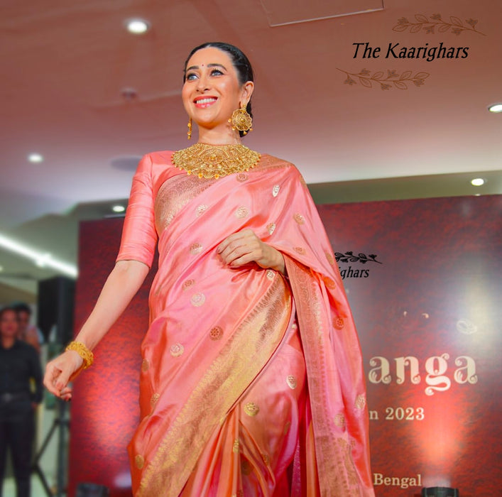 Karishma Kapoor Pink Pure Katan Silk Banarasi Handloom Saree