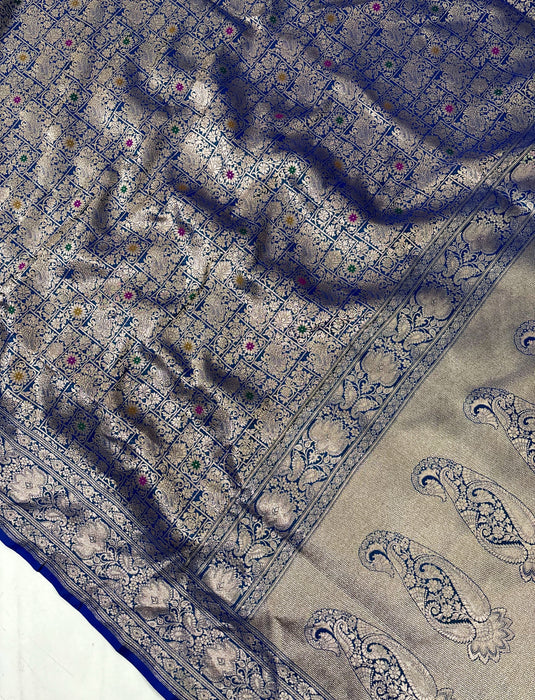 Blue Pure Katan Banarasi Handloom Saree - Meenakari brocade Work