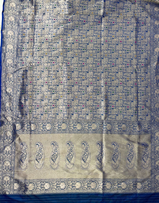 Blue Pure Katan Banarasi Handloom Saree - Meenakari brocade Work