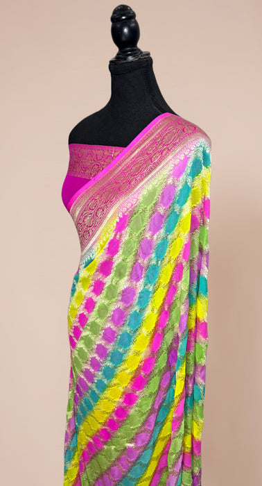 Rangkat Khaddi Georgette Banarasi Handloom Saree - Hand Filled Meenakari
