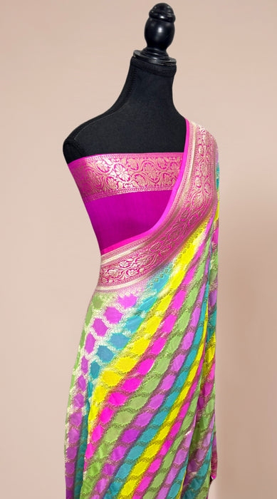 Rangkat Khaddi Georgette Banarasi Handloom Saree - Hand Filled Meenakari