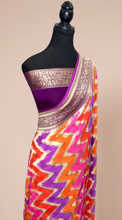 Rangkat Khaddi Georgette Banarasi Handloom Saree - Hand Filled Meenakari