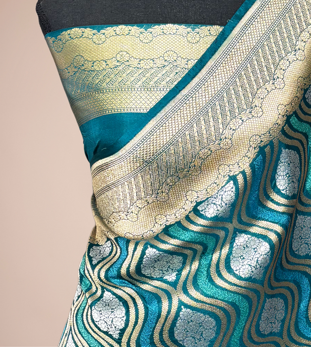 Pure Katan Banarasi Handloom Saree - Jangla with Sona Roopa Work