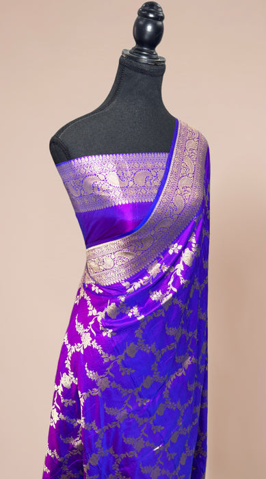 Dual shade Purple Pure Katan Banarasi Handloom Saree - Sona Jaal Work