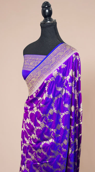 Dual shade Purple Pure Katan Banarasi Handloom Saree - Sona Jaal Work