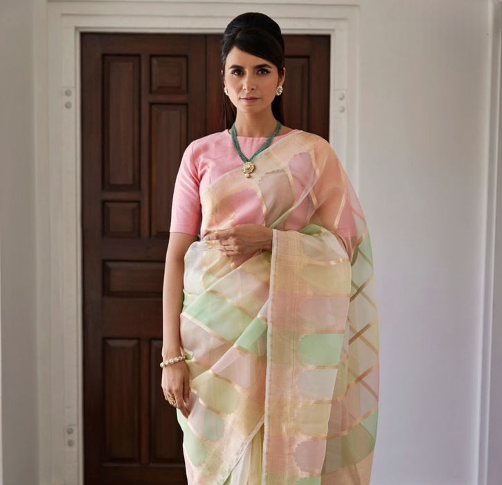 Rangkat Pure Kora Banarasi Handloom Saree - Kadhiyal