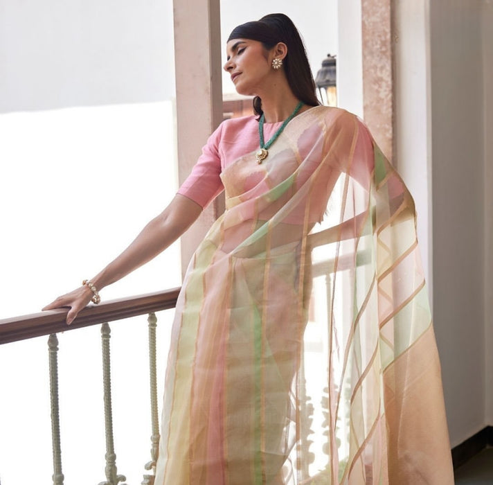 Rangkat Pure Kora Banarasi Handloom Saree - Kadhiyal