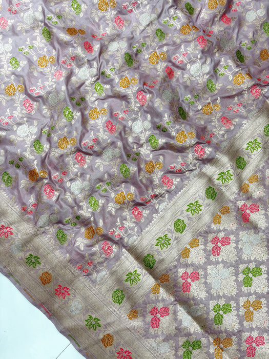 Pure Katan Banarasi Handloom Saree - Chauthera Meenakari Work