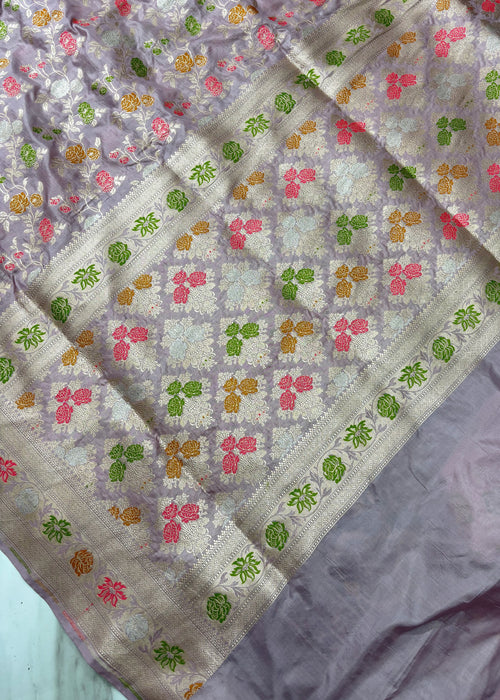 Pure Katan Banarasi Handloom Saree - Chauthera Meenakari Work