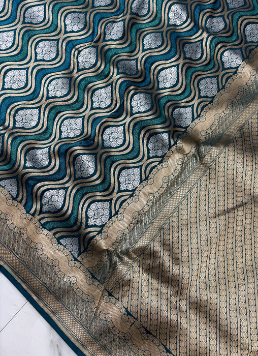 Pure Katan Banarasi Handloom Saree - Jangla with Sona Roopa Work