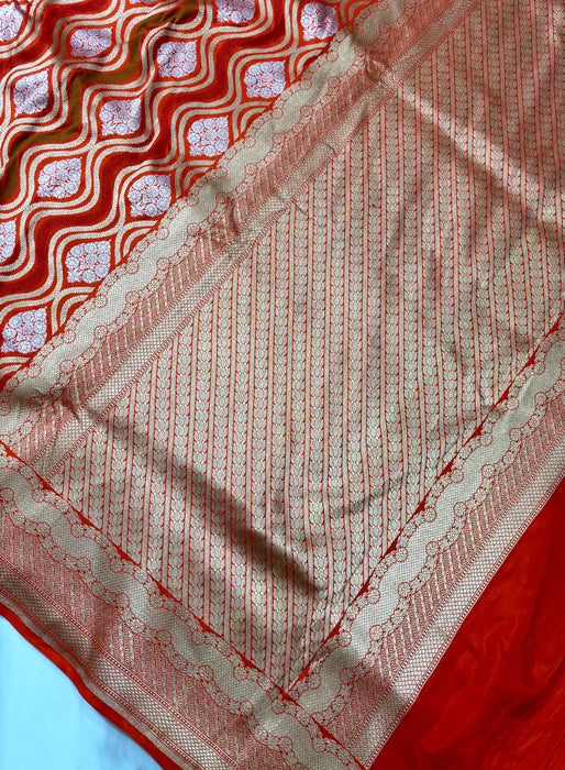 Pure Katan Banarasi Handloom Saree - Jangla with Sona Roopa Work