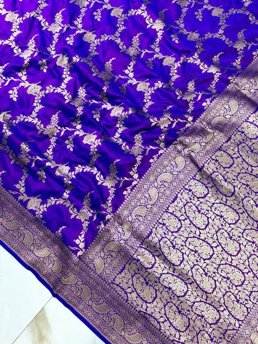 Dual shade Purple Pure Katan Banarasi Handloom Saree - Sona Jaal Work