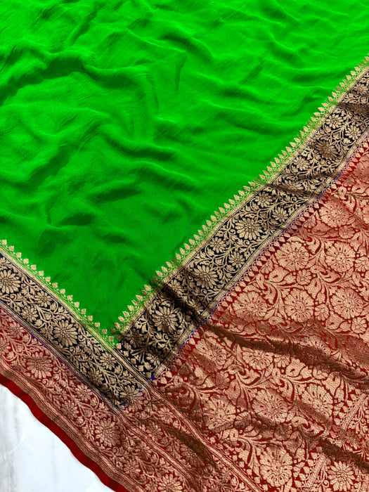 3D Khaddi Georgette Banarasi Handloom Saree - Antique Zari