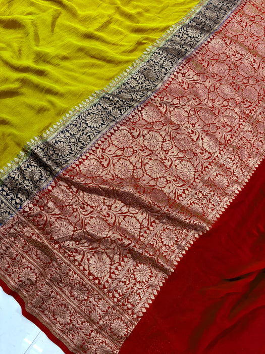 3D Khaddi Georgette Banarasi Handloom Saree - Antique Zari