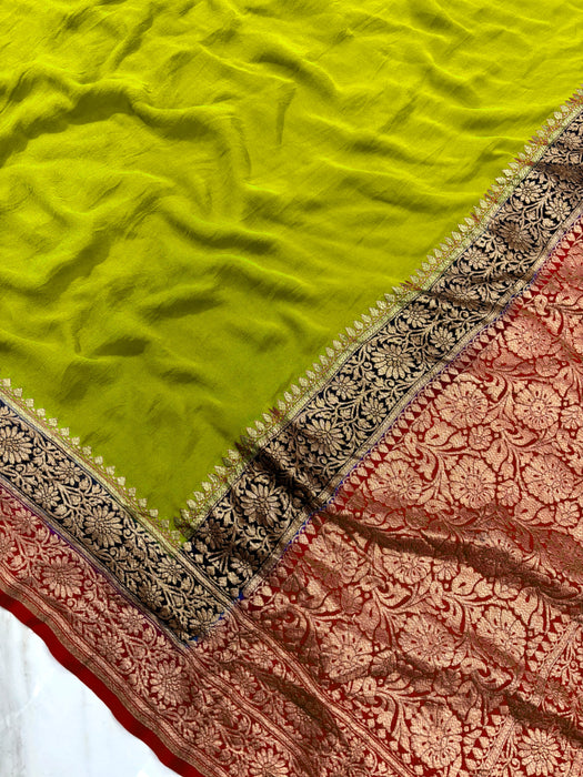 3D Khaddi Georgette Banarasi Handloom Saree - Antique Zari