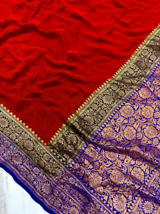 3D Khaddi Georgette Banarasi Handloom Saree - Antique Zari