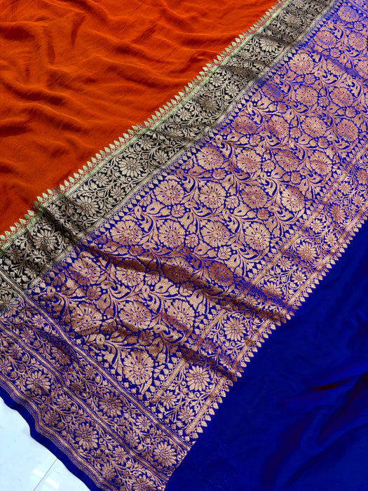 3D Khaddi Georgette Banarasi Handloom Saree - Antique Zari