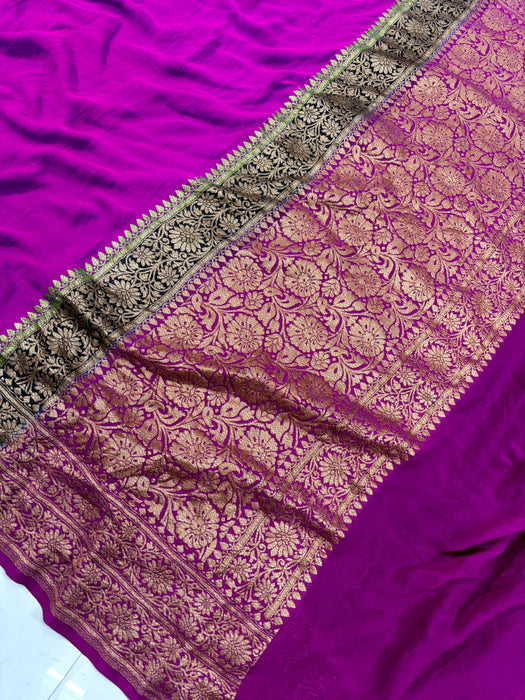 Purple Khaddi Georgette Banarasi Handloom Saree - Antique Zari