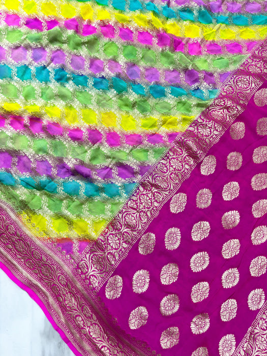 Rangkat Khaddi Georgette Banarasi Handloom Saree - Hand Filled Meenakari