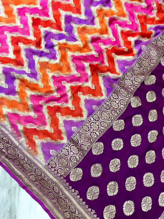 Rangkat Khaddi Georgette Banarasi Handloom Saree - Hand Filled Meenakari