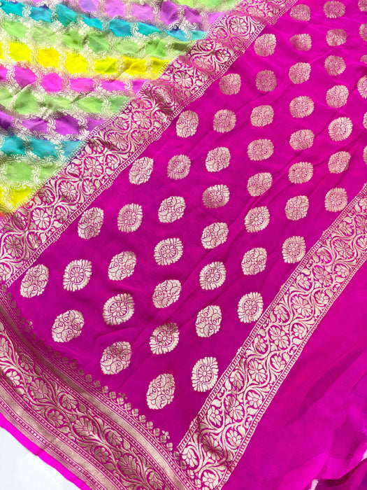 Rangkat Khaddi Georgette Banarasi Handloom Saree - Hand Filled Meenakari