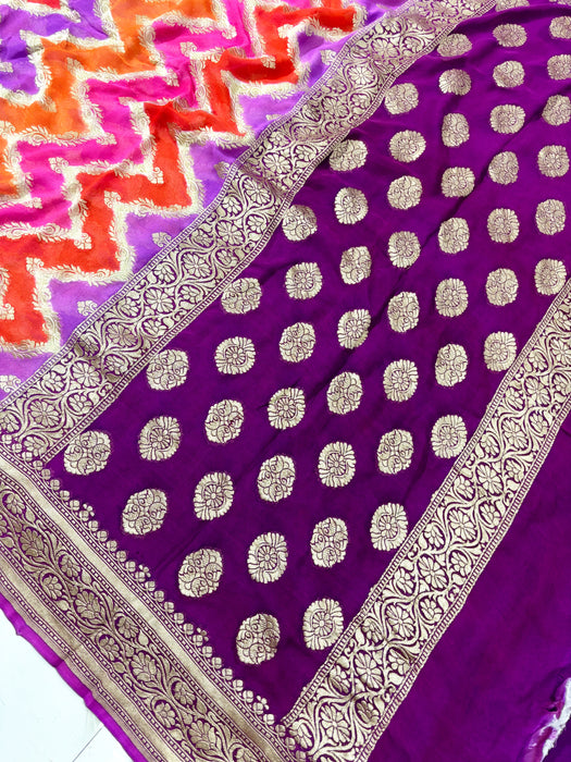 Rangkat Khaddi Georgette Banarasi Handloom Saree - Hand Filled Meenakari