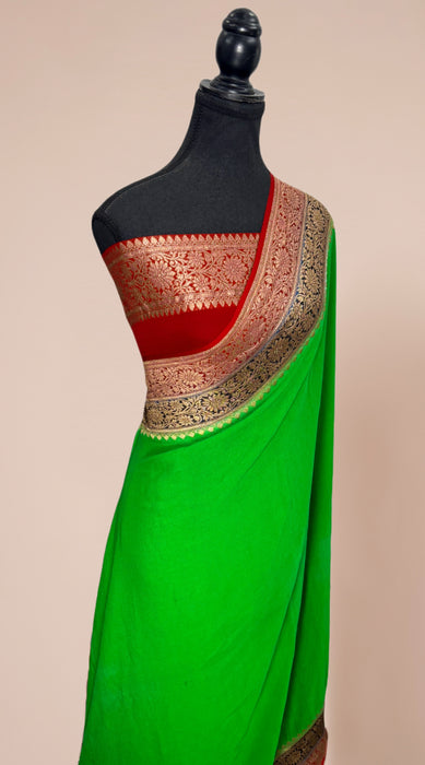 3D Khaddi Georgette Banarasi Handloom Saree - Antique Zari