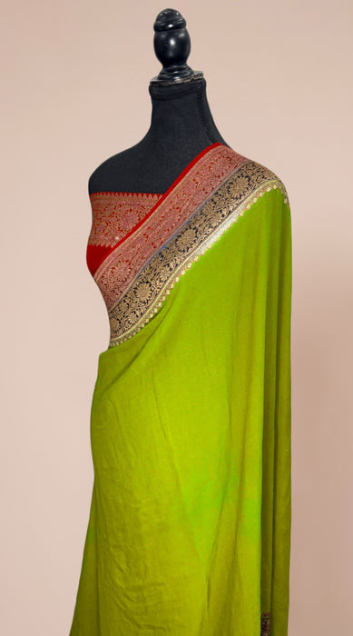 3D Khaddi Georgette Banarasi Handloom Saree - Antique Zari