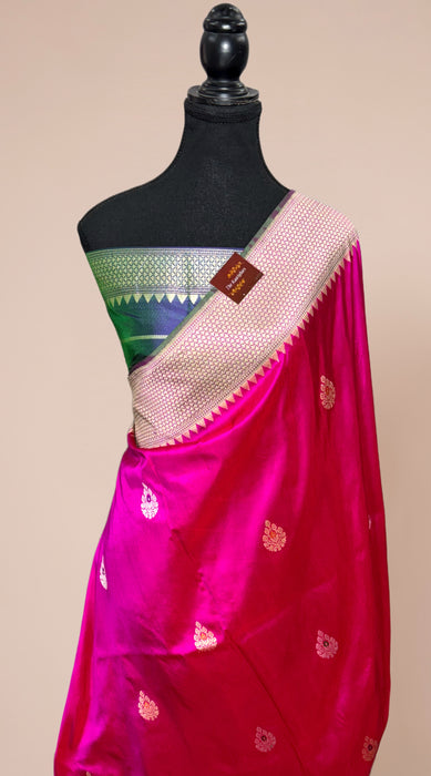 Rani Pure Katan Banarasi Handloom Saree - Kadhiyal Sona Roopa with Meenakari