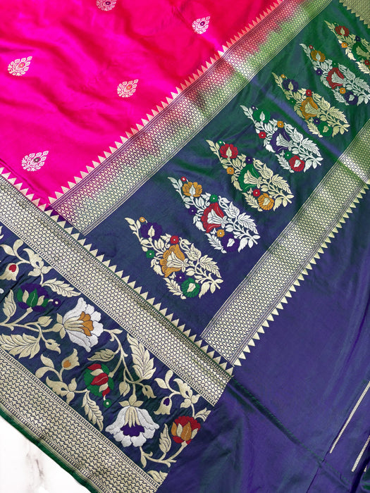 Rani Pure Katan Banarasi Handloom Saree - Kadhiyal Sona Roopa with Meenakari